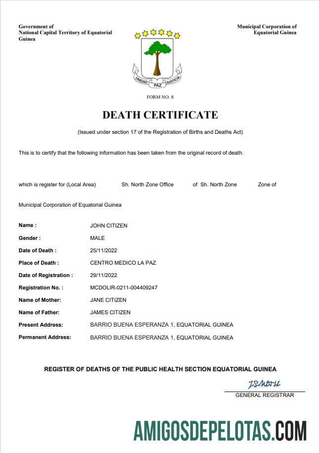 Para baixar modelo Word e PDF de certidão de óbito da Guiné Equatorial